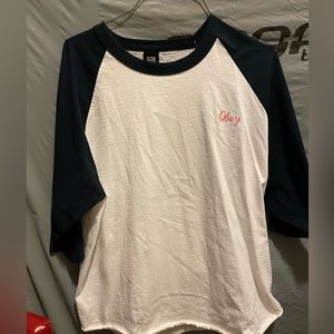 Obey Navy blue & white,2XL, 3/4” sleeve t-shirt. EUC